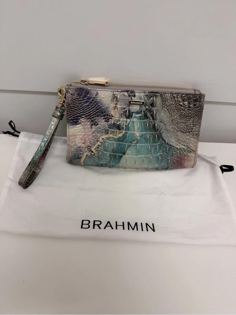 Brahmin‎ Multicolor Teal & Purple Croc-Embossed Leather Wristlet